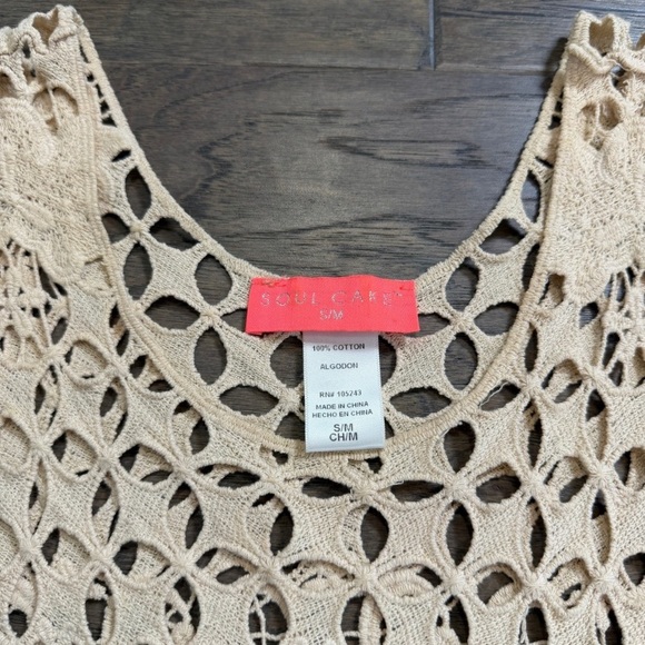 Soul Cake Crochet Lace Tank Top Beige Floral Fringe Boho Festival Size S M - Picture 3 of 4
